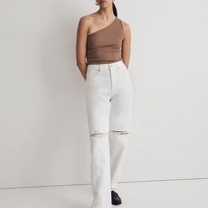 Madewell Straight Jean in Tile White: Ripped-Knee Edition Size 27